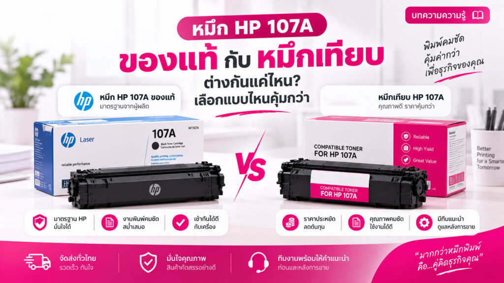 หมึก HP 107A ของแท้กับหมึกเทียบ ต่างกันแค่ไหน? เลือกแบบไหนคุ้มกว่า
