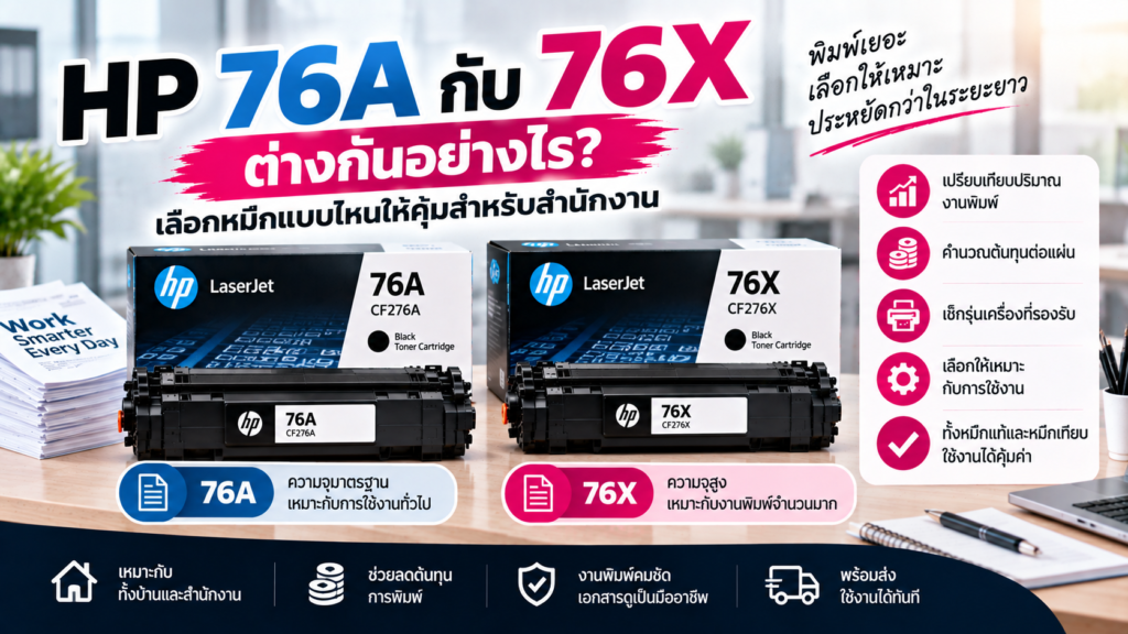 HP 76A กับ 76X ต่างกันอย่างไร? เลือกหมึกแบบไหนให้คุ้มสำหรับสำนักงาน